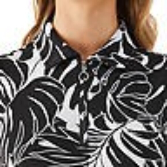 Rafaella $49 Sleeveless Black & White Leaf Print Collared Polo Shirt Lg‎ NWT - Picture 4 of 12
